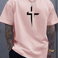Men T Shirt 100% Cotton Round Neck Short Sleeve Cross Print Plus Size Loose Fit