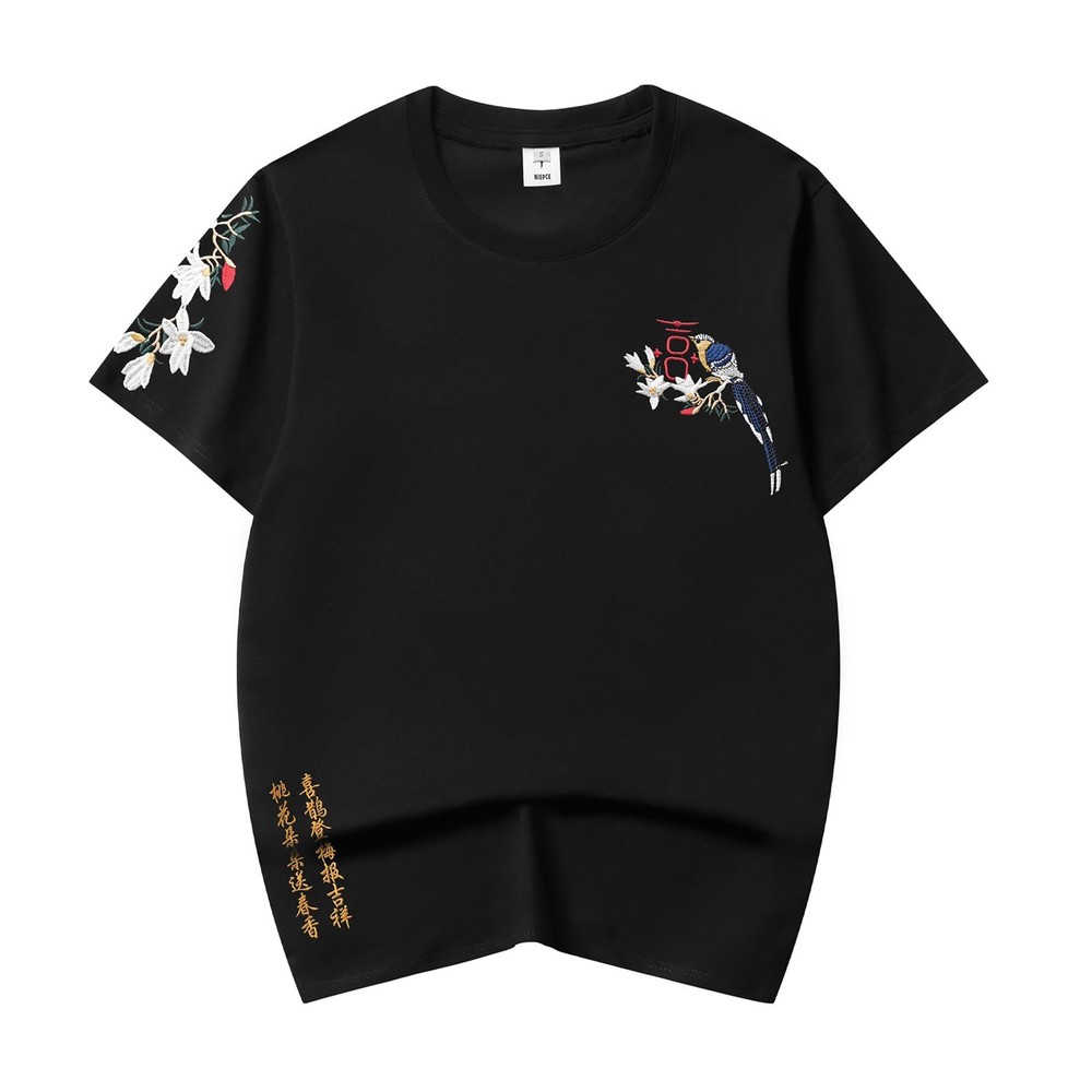 Niepce Japanese Streetwear T-Shirt Embroidery Graphic Tee for Men