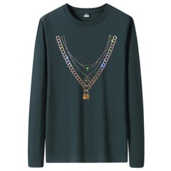 New Fashion Chain Rhinestone Diamond Long Sleeve Luxury Men Trend Cotton T-Shirt