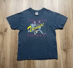 VINTAGE Pocono Cup Soccer T-Shirt Size Large Blue Art Obscure Sports Tournament