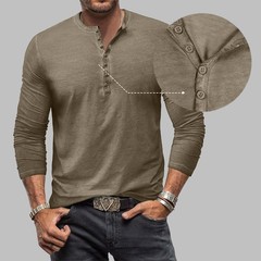 Men Tie Dye Long Sleeve Buttons Tops Blouse Solid V-Neck Casual T-Shirt Tee