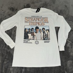 NWT Stranger Things Shirt Mens Sz M White Long Sleeve Hot Topic Hawkins Indiana