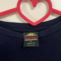 Knocker Active Wear Blue Waffle Knit Long Sleeve Shirt Mens Size Medium