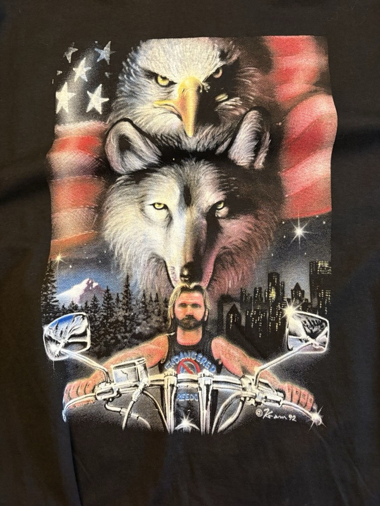 Vtg Black – Eagle / wolf – Biker Motorcycle T-Shirt – X-Large-92