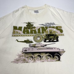 Vtg Gildan US Navy Marine Corps Military Vehicles Mens Shirt XL Beige Spellout