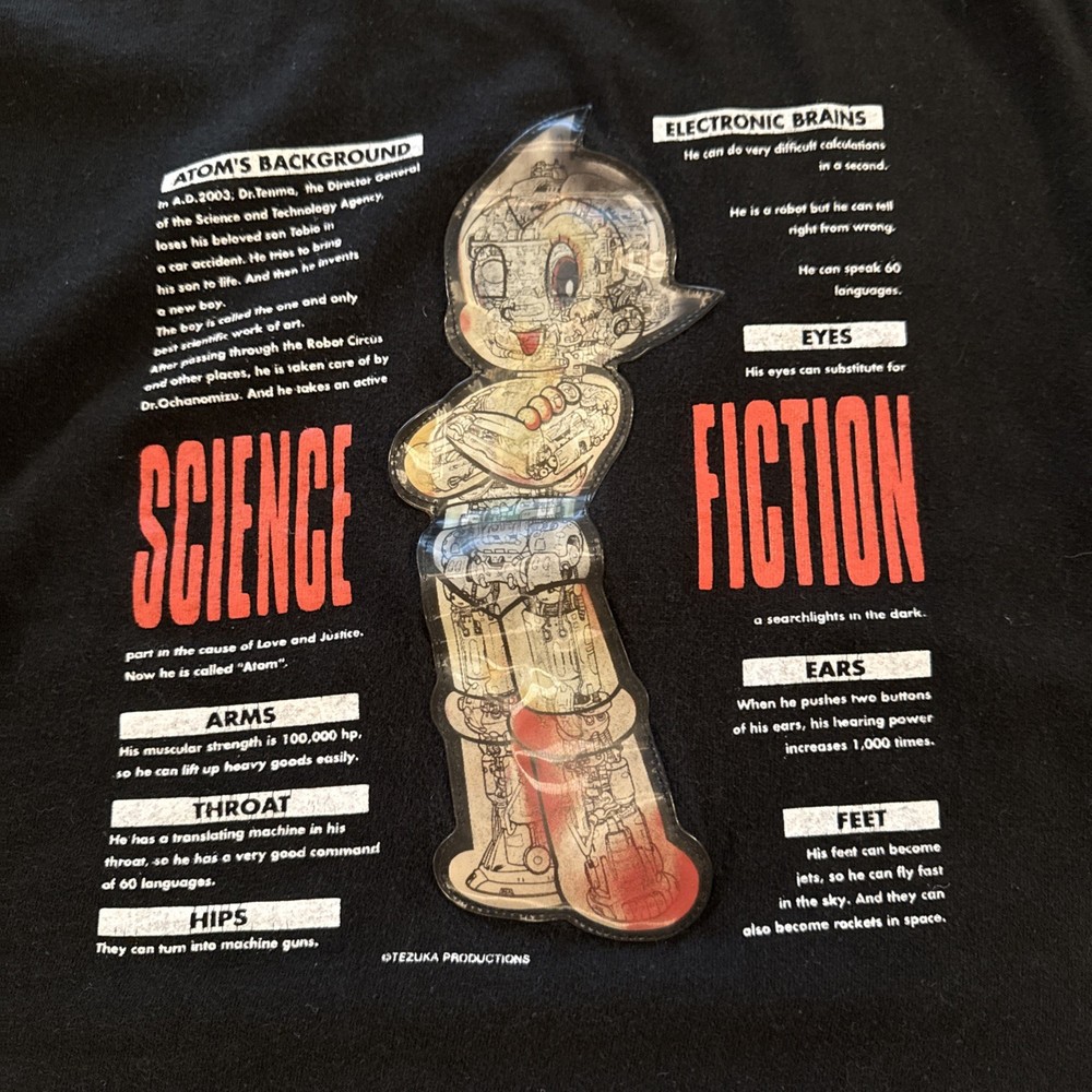 Vintage Tezuka Osamu L Astro Boy Hologram Graphic Tee Shirt Black Mighty Atom