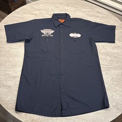 Red Kap Workwear Button Up Blue Grunge Y2K M Mechanic Short Sleeve Patches