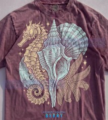 Seahorse Seashells Palm Frond Comfort Tee Ocean Beach Design