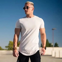Men Muscle Fitness T-Shirt Summer Cotton Gym Workout Short Sleeve Top