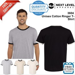 Next Level Unisex Fine Jersey Ringer Tee Shirt 3604 Blank Plain Solid Up To 3XL