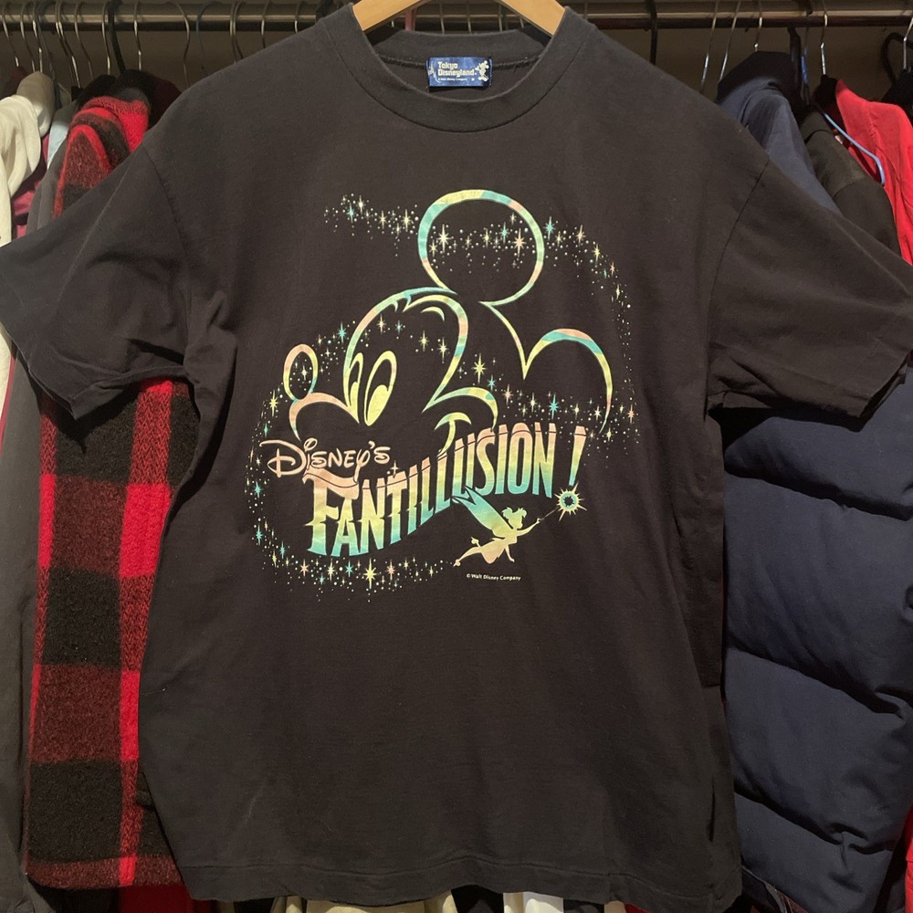 Vintage Tokyo Disneyland Fantillusion Mickey T Shirt Black Single Stitch Size M
