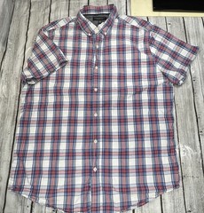 Men’s XL /TG Aeropostale NYC Short Sleeve Button Up Plaid Blue White Red Green