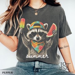 Summer Raccoon Shirt Funny Trash Panda Watermelon Popsicle Graphic Tee