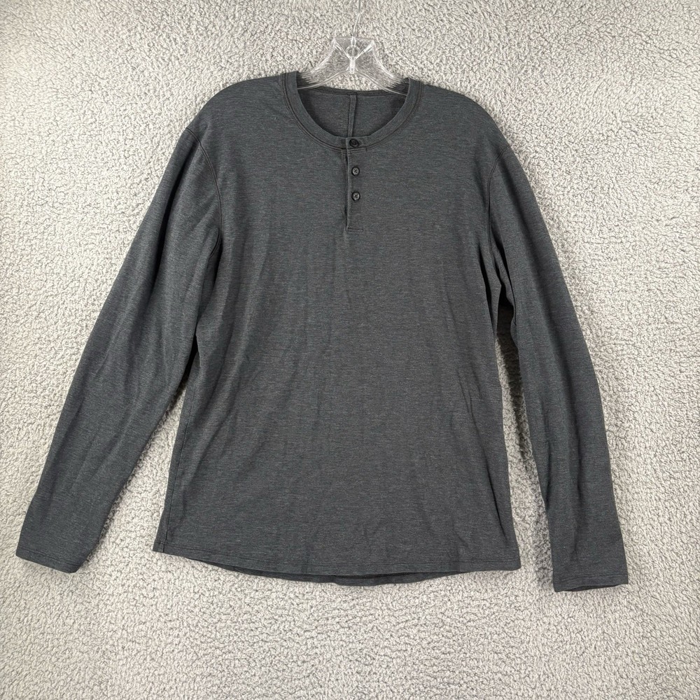 Lululemon Henley Shirt Mens Medium M Gray Long Sleeve Athletic Performance