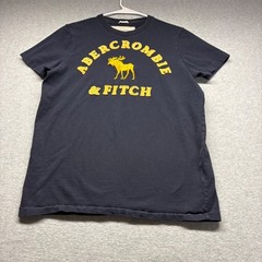 Abercrombie & Fitch Mens Muscle Fit T-Shirt Navy Blue Yellow Logo Moose Large