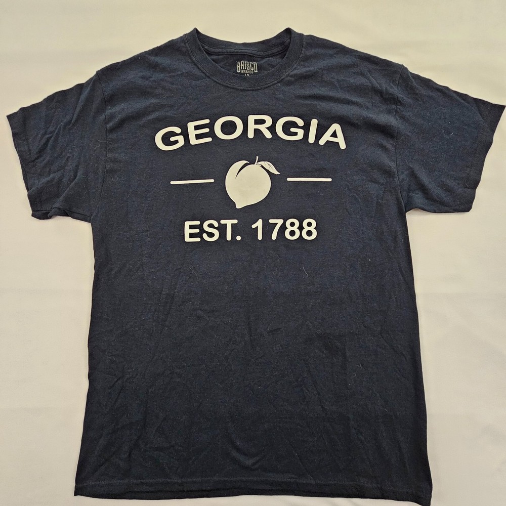 Georgia Peach Est 1788 Brisco Brands Black Short Sleeve Cotton T-Shirt Men’s L