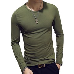 Men T Shirt Long Sleeve Slim Fit Solid Color Round Neck V Neck Cotton Top