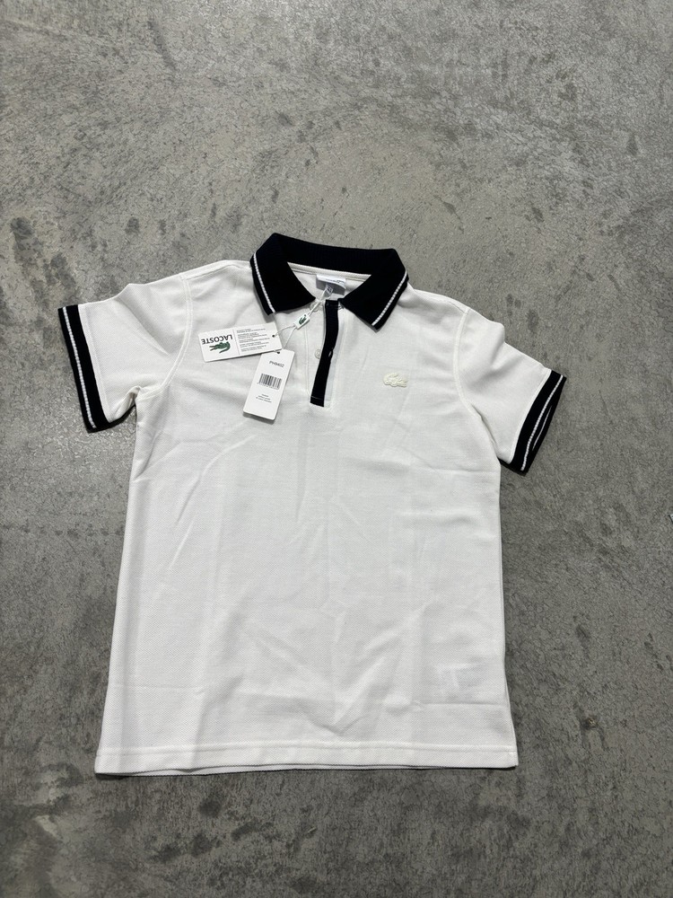 Brand new with tags Lacoste white T-shirt blue ribbed collar Men’s Small