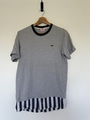 Lacoste L!VE Men’s Layered T Shirt Grey Marl Striped Hem Cotton Size 2 Small S