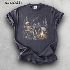 Relaxed Skeleton Camping Under Stars Comfort Tee Outdoors Nature Spooky