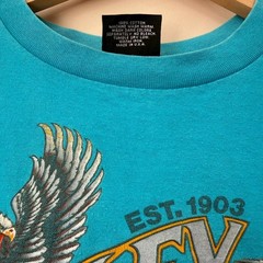 Vtg 1990 Harley Davidson 3D Emblem T Shirt XL Eagle Single Stitch Teal USA Made