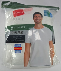 Hanes Best 2XL T-Shirt Lay-Flat Collar Tagless Cool Comfort White 6 Count