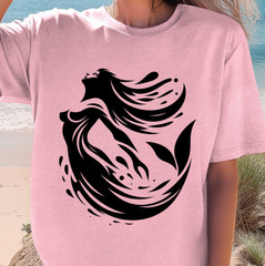 Mermaid Silhouette T-Shirt | Ocean Wave Illustration Tee, Mermaid Vibes Shirt