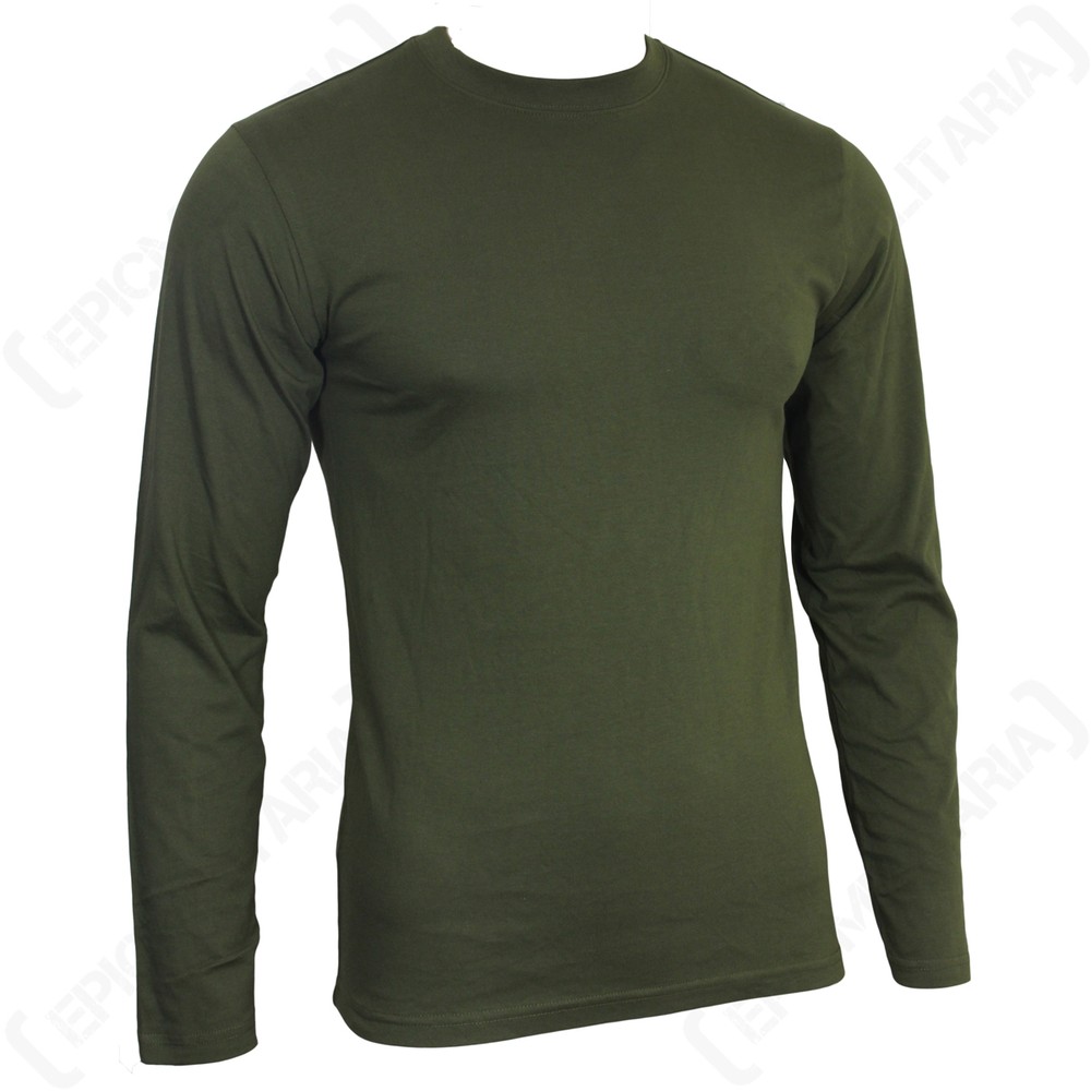 Long Sleeve Olive T-Shirt – All Sizes – Army Military Cotton Top – 100%