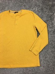 Members Mark Thermal Henley Shirt Mens Size XL Yellow Long Sleeve #@