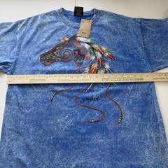 Vintage Sportex Men Blue Mineral Wash Southwest Horse Graphic T Shirt XL