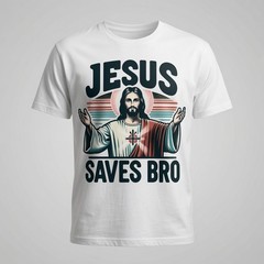Jesus Saves Bro Shirt Funny Christian Retro Graphic Tee Men Faith Gift