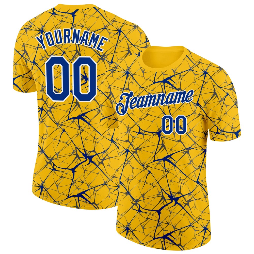 Custom Yellow Royal Abstract Crackle Sports Tee Personalized Jersey Gift