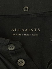 AllSaints Mens Medium Black Long Sleeve Jersey Knit Shirt Ramskull Band Collar