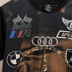 Lavish Society Men’s Metallic Foil Print Red Racing Grand Prix Jersey T-Shirt