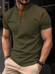 Summer New Men Henry collar short sleeve golf POLO shirt personality pocket styl
