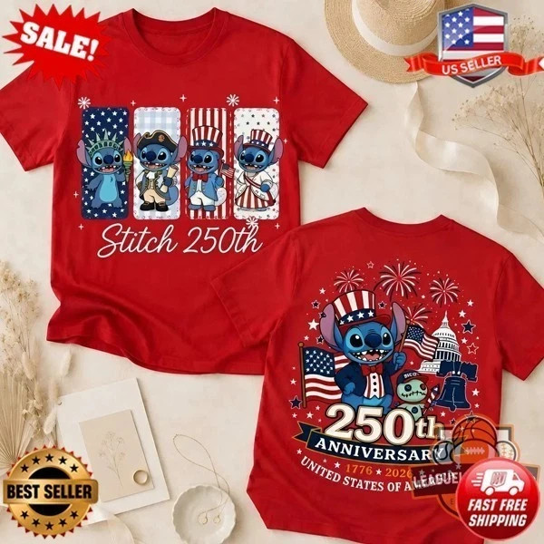 Stitch 250th United States Anniversary 4th Of July T-Shirt | S-5XL
