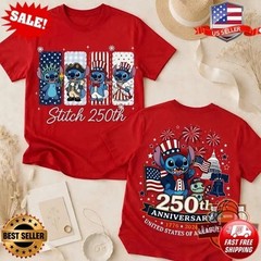 Stitch 250th United States Anniversary 4th Of July T-Shirt | S-5XL