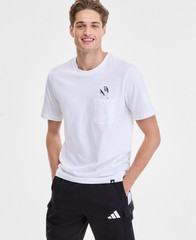 adidas Men’s Slide Regular-Fit Embroidered Graphic Pocket T-Shirt – White-Large