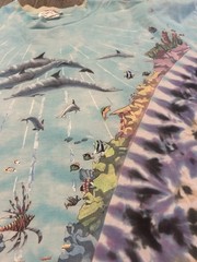 VINTAGE Liquid Blue Ocean Shirt XL Tie Dye All Over Print Nature Dolphin 1990