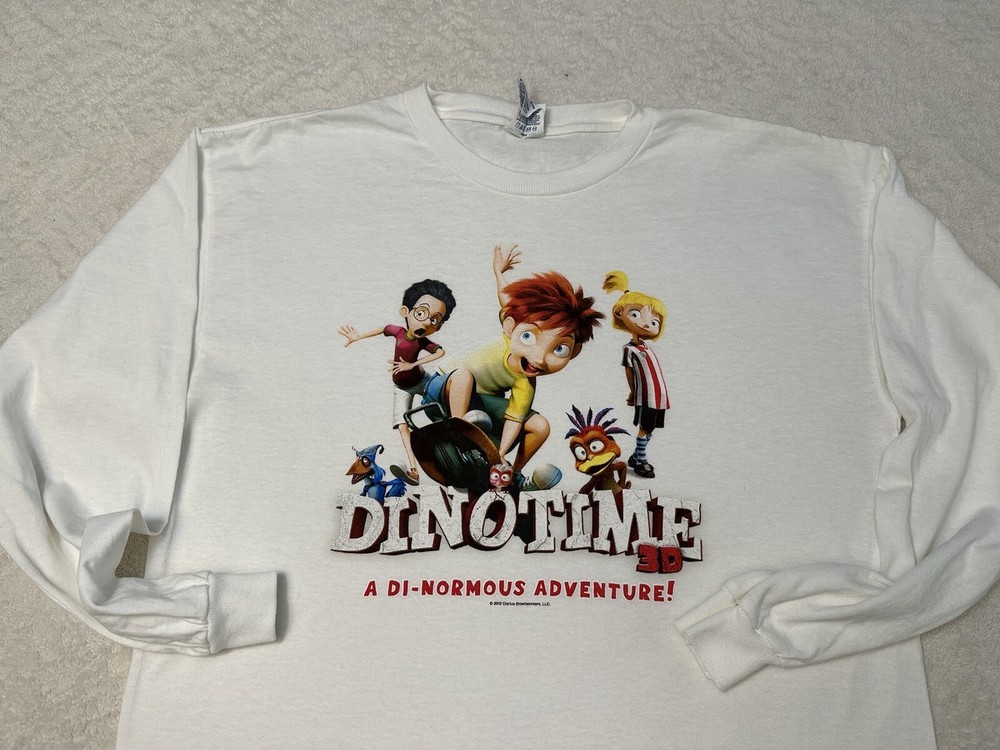 2000s Y2K 2012 Dino Time Animated Fantasy Movie Promo Long Sleeve T-Shirt, S NEW