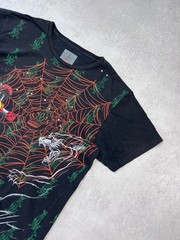 Christian Audigier Skull Spider Web Rhinestone Gothic Graphic T-Shirt Black