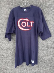 Vintage Russell Athletic Shirt Mens XL Blue Colt Logo Graphic Tee Made USA