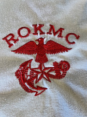 Rare Vintage Embroidered ROK Korean Marine Corps Recon Zipper Front Shirt -White