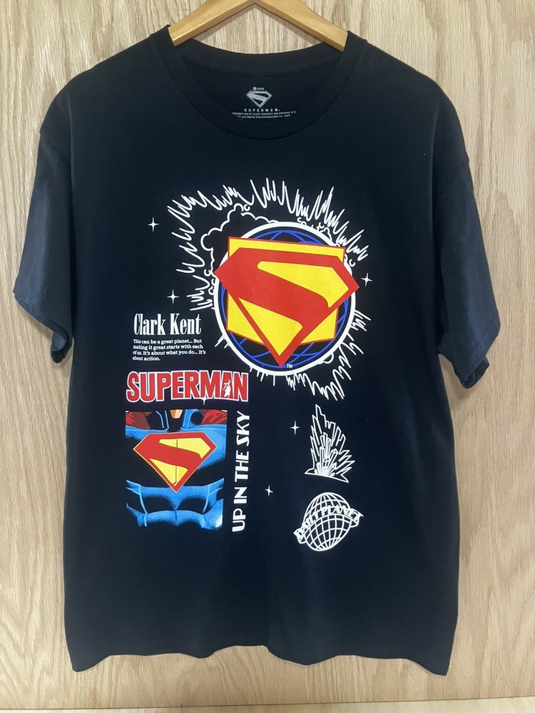 Superman Licenced T-Shirt, Front/Back Screen Print Graphics, Men’s Size L, NEW