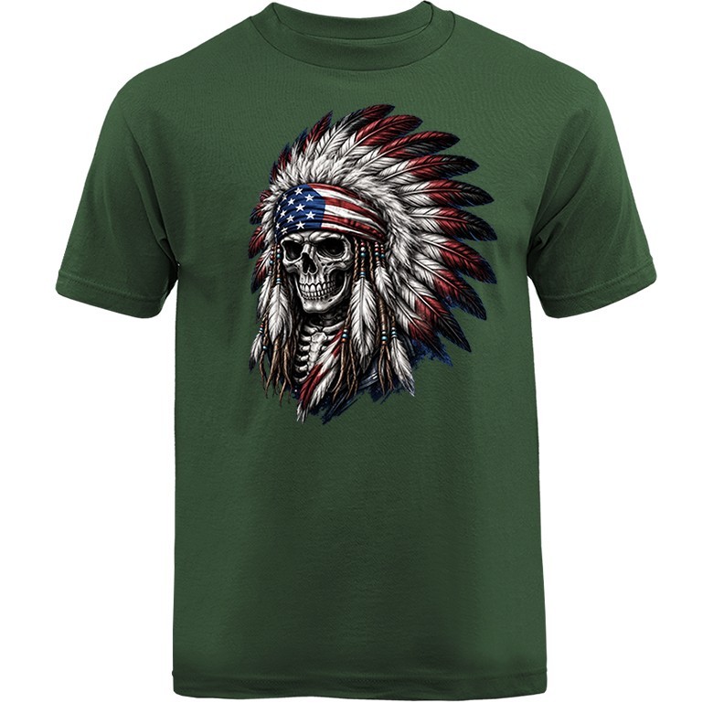 Patriotic Skull Headdress Native American US Flag Bandana T-shirt