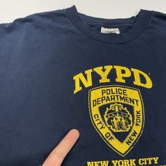 Vtg NYPD Police Crest Logo Mens Shirt 2XL Navy Spellout NYC City Retro Classic
