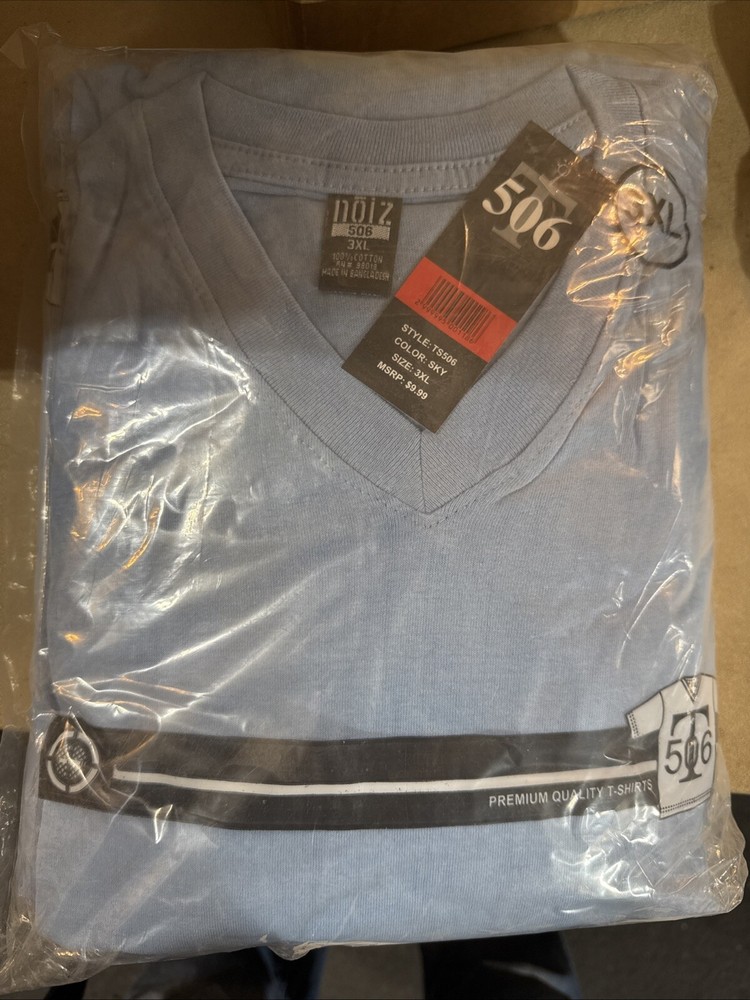 6 Pieces 3xL New Individually Wrapped Baby Blue V-neck (excellent For Resale)