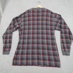 Eddie Bauer Henley Lounge Shirt Mens LT Gray Plaid Cotton Cabincore Lodgewear