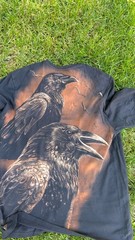 HAND PAINTED ORIGINAL ART Black and brown raven tee .goth.punk . .