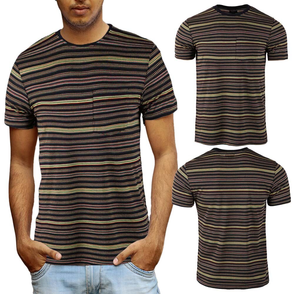 Beautiful Giant Men’s Striped Pocket T-Shirt Crew Neck Regular Fit Black/yellow